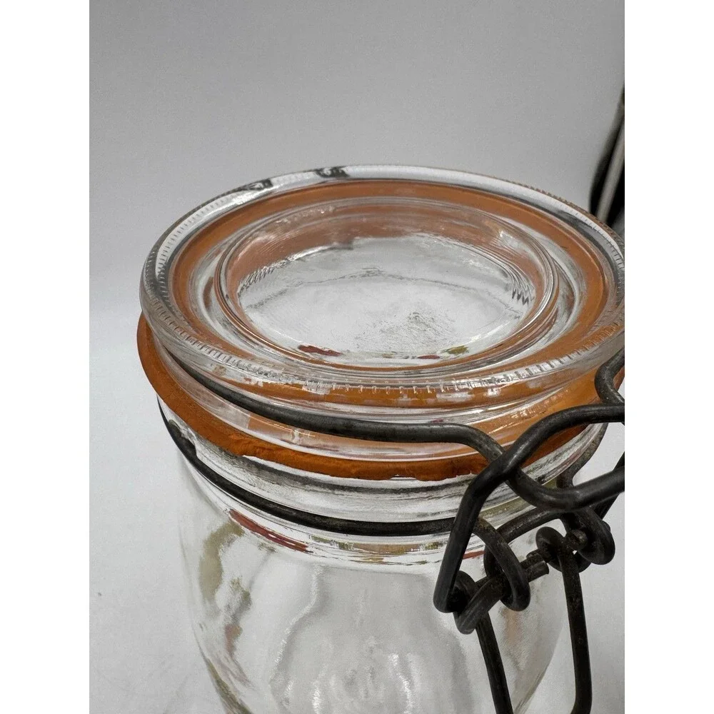 Vintage 1.5L Hinged Lid Glass Jar Made in France Mushrooms, Peppers. Tomatoes